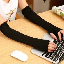 Fashion Women Lady Fingerless Cotton Blends Long Gloves Business Soft Stretchy Warm Arm Sleeve Mitten Causal Black Grey Coffee 2024 - buy cheap