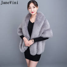 JaneVini Winter Plus Size Women Fur Cape Gray Black Cloak Cape Fake Fox Fur Wedding Bridal Wraps Stoles Party Boleros Shrug 2024 - buy cheap