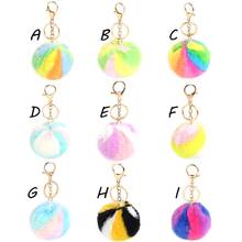 Furling 1pc Rainbow Colors 8cm Faux Rabbit Fur Pom Poms Keychain Women Key Ring Mobile Iphone Charm Plush Ball Bag Accessories 2024 - buy cheap