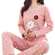 Female Pajama Set Women Autumn Winter Cute Cartoon Cat Print Pajama Set Ladies Two-pieces Long Sleeve Sleepwear Girls Homewear 2024 - buy cheap