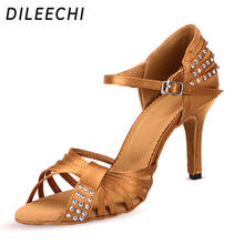 DILEECHI-zapatos de baile latino para mujer, calzado de satén negro bronce, con fondo de diamante suave de tacón alto de 8,5 cm, zapatos de fiesta de Salsa de salón 2024 - compra barato