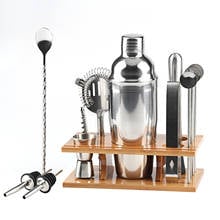 14 pçs cocktail shaker conjunto com suporte de madeira 750ml de aço inoxidável cocktail mixology kit fazendo bebidas vinho ferramenta para casa barra 2024 - compre barato