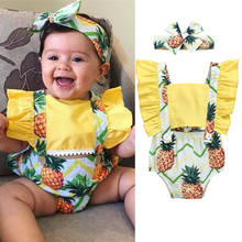 2 pçs bebê recém-nascido menina abacaxi roupas plissado macacão verão sem mangas bonito roupas da menina do bebê outfit 2024 - compre barato