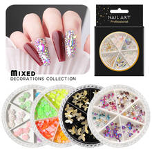 Mixed Colors AB Crystal Nail Rhinestone 3d Butterfly Resin Rose Flower Ornaments Natural Shell Flakes Metal Nail Art Decorations 2024 - buy cheap