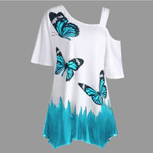 Blusas con estampado de mariposa para mujer, camiseta Sexy con un hombro descubierto, Tops irregulares para mujer, camisetas holgadas de talla grande, ropa de calle 2024 - compra barato