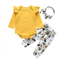 Toddler Baby Girl Clothes Autumn Long Sleeve Ruffles Romper + Floral Pants +Headband Set Suit 3pcs 2024 - buy cheap