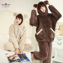 Pijama feminino grosso urso, camisolas quentes para adolescentes meninas roupa de dormir inverno casual orelha solta 2024 - compre barato