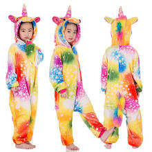 Inverno quente animal pijamas unicórnio arco-íris estrela crianças meninas pijama meninos 8 10 12t 2024 - compre barato