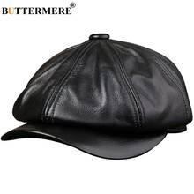 Black Genuine Leather Newsboy Cap Men Real Leather Winter Hat Vintage Brand High Quality Octagonal Cap For Men Flat Cap 2024 - buy cheap