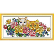Everlasting Love Two Cats In flowers(2) Chinese Cross Stitch Kits  Ecological Cotton Stamped Printed 11 DIY New Year Decorations 2024 - buy cheap