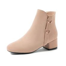 Botas de tacón bajo con cabeza cuadrada para mujer, botines de talla grande 10, 11 y 12, Invierno 2024 - compra barato