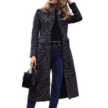 Chaqueta larga elegante para mujer, abrigo con estampado de leopardo negro, ajustado, para oficina, ropa de otoño e invierno 2024 - compra barato