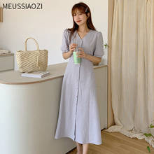 Vestido frente única com decote em v, moda verão 2021 estilo coreano, elegante, slim, cintura, com cadarço, cor sólida 2024 - compre barato