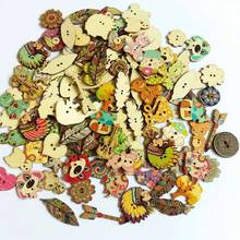 Botões de madeira em forma de desenhos animados, 50 drive, 2 buracos, artesanato, scrapbooking decorativo, botões de costura para roupas, decorati 2024 - compre barato