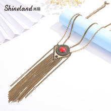 Shineland Retro Ethnic Double Layer Long Tassel Chain Necklace Resin Stone Pendant Sweater Chains for Women Statement Jewelry 2024 - buy cheap