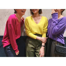 100% Cashmere Women V Neck Knitted Jumper Sweater Top - Fall Winter Ladies Yellow/Purple Warmer Cashmere Knitting Pullover 2024 - buy cheap