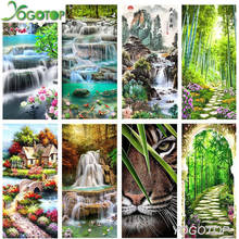 Grande broca completa 5d pintura diamante tigre cachoeira floresta cenário natural diy diamante bordado paisagem decoração para casa yy1955 2024 - compre barato