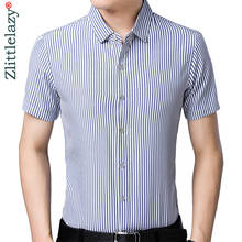 2022 nova casual verão de luxo listrado manga curta fino ajuste camisa dos homens streetwear vestido social camisas dos homens fashions camisa 50576 2024 - compre barato