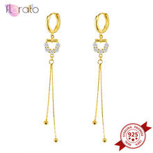 Pendientes largos coreanos con borla de cristal para mujer, aretes colgantes de Color dorado para fiesta, boda, pendientes de gota con hebilla para la oreja de Plata de Ley 925 2024 - compra barato