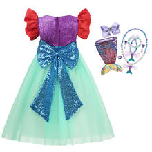 VOGUEON-vestido de sirena pequeña para niñas, traje de princesa con lazo de lentejuelas, concha de perla, Cosplay de Halloween, ropa de sirena de lujo 2024 - compra barato