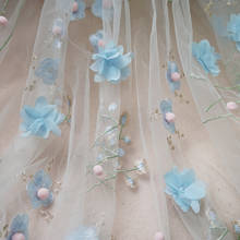 Elegante tela de gasa 3D con flores, tela de tul bordada de malla, encaje francés para cortina DIY, coser vestido de niña de flores, vestido de verano 2024 - compra barato