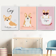 Cartoon Corgi Dog Bowl Wall Art Canvas Painting Posters And Prints Nordic Poster Animals Wall Pictures For Kids Room Home Decor 2024 - buy cheap