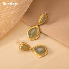 Bastiee Jade Gold Stud Earrings For Women 2021 Silver 925 Jewelry Luxury Korean Earrings Gold Plated Geometric 2024 - buy cheap