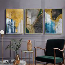 Moderna pintura abstrata azul dourada, tela colorida, arte de parede, poster nórdico, impressão contemporânea, imagem, decoração de sala de estar 2024 - compre barato
