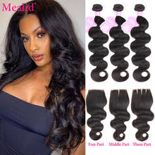 Mealid Body Wave Bundles With Closure Peruvian Remy Hair Extensions 3 4 Human Hair Weave Bundles With Closure For Woman 2024 - buy cheap