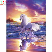 Full Square Drill 5D DIY Diamond Painting White Horse Sea Diamond Embroidery Sale Pictures Of Rhinestones Home Decoration 2024 - buy cheap