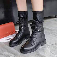 Women Shank-Hight Autumn Winter Warm Style Lace up Boots Fashion Leather Women Shoe Round Toe Black Female boot Field army Botas 2024 - buy cheap