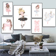 Pink Unicorn Swan Princess Ballet Girl Wall Art Canvas Painting Posters and Prints Nordic Kids Girls Room Decoration Pictures 2024 - buy cheap