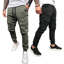 2021 New Men Fashion Casual Pants Cotton Splicing Multi Pocket Harem Joggers Male Trousers Solid Cargo Pants Men 2024 - buy cheap