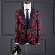 2020 Slim Fit Blazer Male Rose Printing Blazer Jacket Party Club Host Men's Sylish Blazer Oversized Elegent Groom Wedding Blazer 2024 - buy cheap