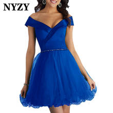 C324C NYZY-Vestidos de Cóctel cortos con hombros descubiertos, de tul hinchado, color azul real, para fiesta de noche, graduación, Homecoming, 2021 2024 - compra barato