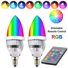 E12 E14 3W RGB Candelabra Table Lamp Bulb Remote Controller Color Changing LED RGB Candle Light for Bedroom Home Lighting D30 2024 - купить недорого