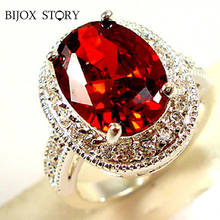 BIJOX STORY Classic 925 Silver Ring with Oval Shape Ruby Gemstone Fine Jewelry for Women Wedding Engagement Party Gift Wholesale 2024 - buy cheap