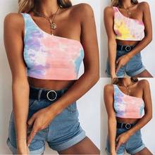 Tie Dye-Camiseta sin mangas entallada acanalada para mujer, Top corto informal Sexy sin mangas, Tops para mujer 2020 2024 - compra barato