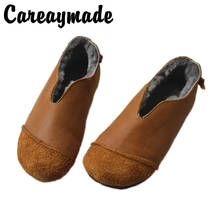 Careaymade-sapatos de couro genuíno vintage sapatos femininos feitos à mão rasa de dedo aberto tecido adesivo sola macia sandálias único sapatos 2024 - compre barato