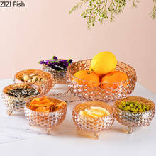Criativo vidro redondo prato de frutas moderno lanche bandeja doces casa sala estar cozinha decorado talheres laranja cesta frutas 2024 - compre barato