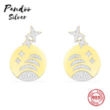 Fashion Charm Sterling Silver Original 1:1 Replica, Yellow Silver Stars & Planet Underlobe Earrings Jewelry Gift For Female 2024 - buy cheap