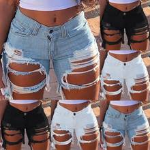 Shorts feminino fashion de verão, jeans, sexy, rasgado, buraco, jeans, casual, justo, tamanho grande, mulheres, verão 2024 - compre barato