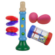 Музыкальные игрушки ударные инструменты Группа ритм комплект включая деревянный Рог + дождевик + яйцо форма маракаса + кастанеты для детей 2024 - купить недорого