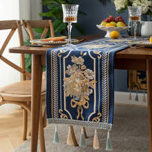 dark blue jacquard table runner tassel coffee table shoe cabinet cover cloth bed towe 2024 - buy cheap