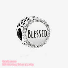 100% 925 Sterling Silver Blessed Charm, Clear CZ beads Fits Original Brand bracelets Jewelry Making 2024 - buy cheap