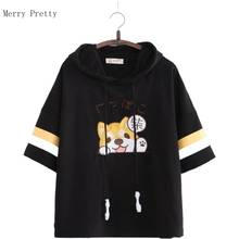 Hooded T Shirts Cartoon Dog Embroidery Funny T Shirt 2020 Summer New Arrival Short Sleeve O Neck Cotton T-shirt For Girl Female 2024 - buy cheap