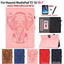 Funda para Huawei MediaPad T5 10 AGS2-W09/L09/L03/W19 10,1 "Funda Elefante en relieve PU cuero Stand Shell Capa + regalo 2024 - compra barato