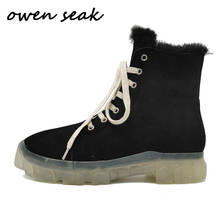 Oval seak-botas masculinas de couro de ovelha e lã, bota cano alto com cadarço casual, sapatos baixos para treino de inverno 2024 - compre barato
