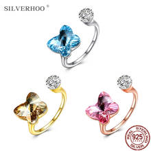 SILVERHOO-anillos de plata de ley 925 para mujer, sortija de circonia cúbica con forma de mariposa romántica, apertura ajustable, cristal austriaco 2024 - compra barato