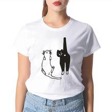 Camiseta feminina estampa gato, de verão, manga curta, casual, harajuku, plus size 2024 - compre barato
